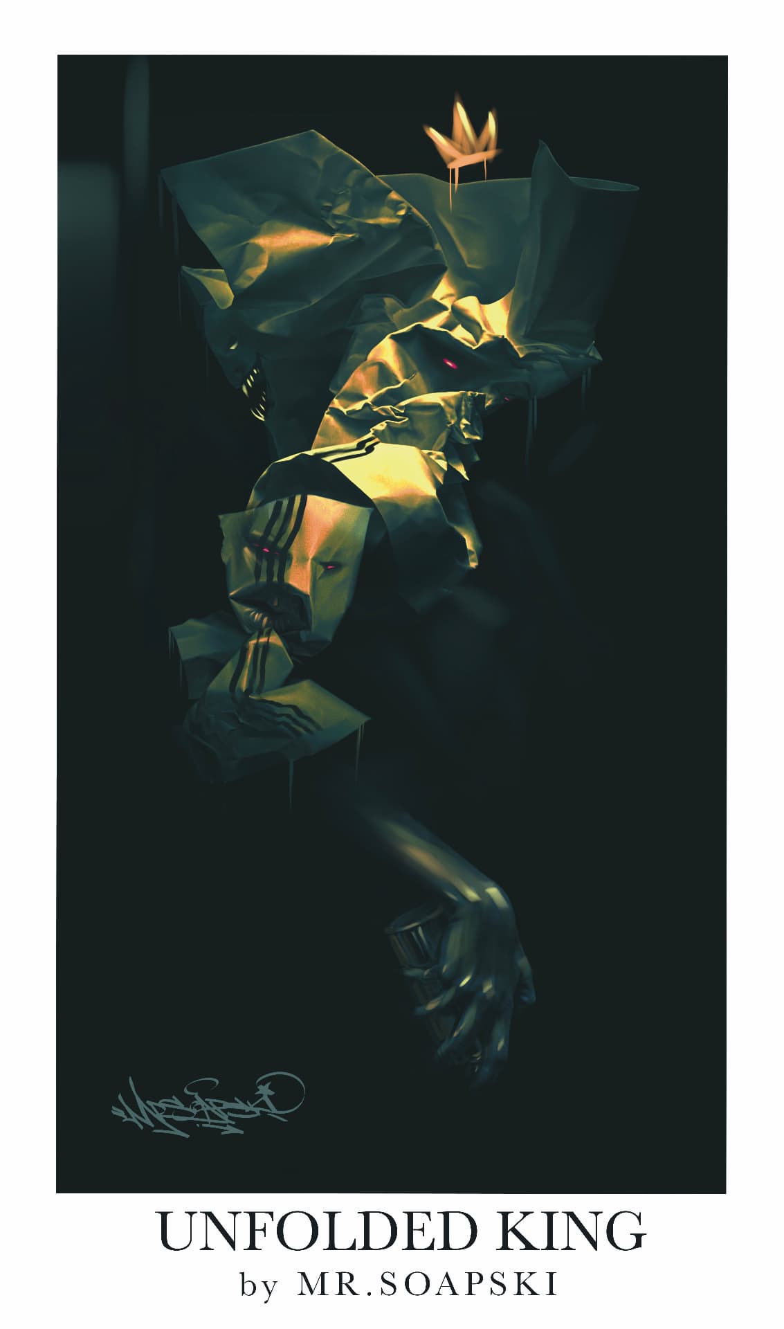 Unfolded King (2026) — signed giclée print fine art print by Polish contemporary artist MR.SOAPSKI / Unfolded King (2026) — sygnowany druk artystyczny giclée print, polski artysta współczesny MR.SOAPSKI